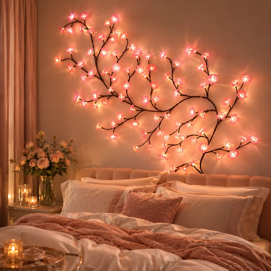 LED Cherry Blossom Tree Branch Fairy Lights - DIY Flexible Bendable LED Vines Garland, Wireless Remote, Indoor Decorative Romantic Floral Wall Lighting, Home Room Decor, Boujee Home Accessories, Duct Tape Compatible for Bedroom Wedding Gifts