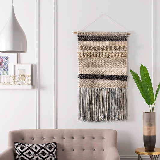 SAFAVIEH Home - Sedona Ivory Handwoven Wall Art Tapestry - Bohemian Southwestern Wool & Bamboo Fiber Hanging Décor, 24"W x 36"H (SWA108-2)