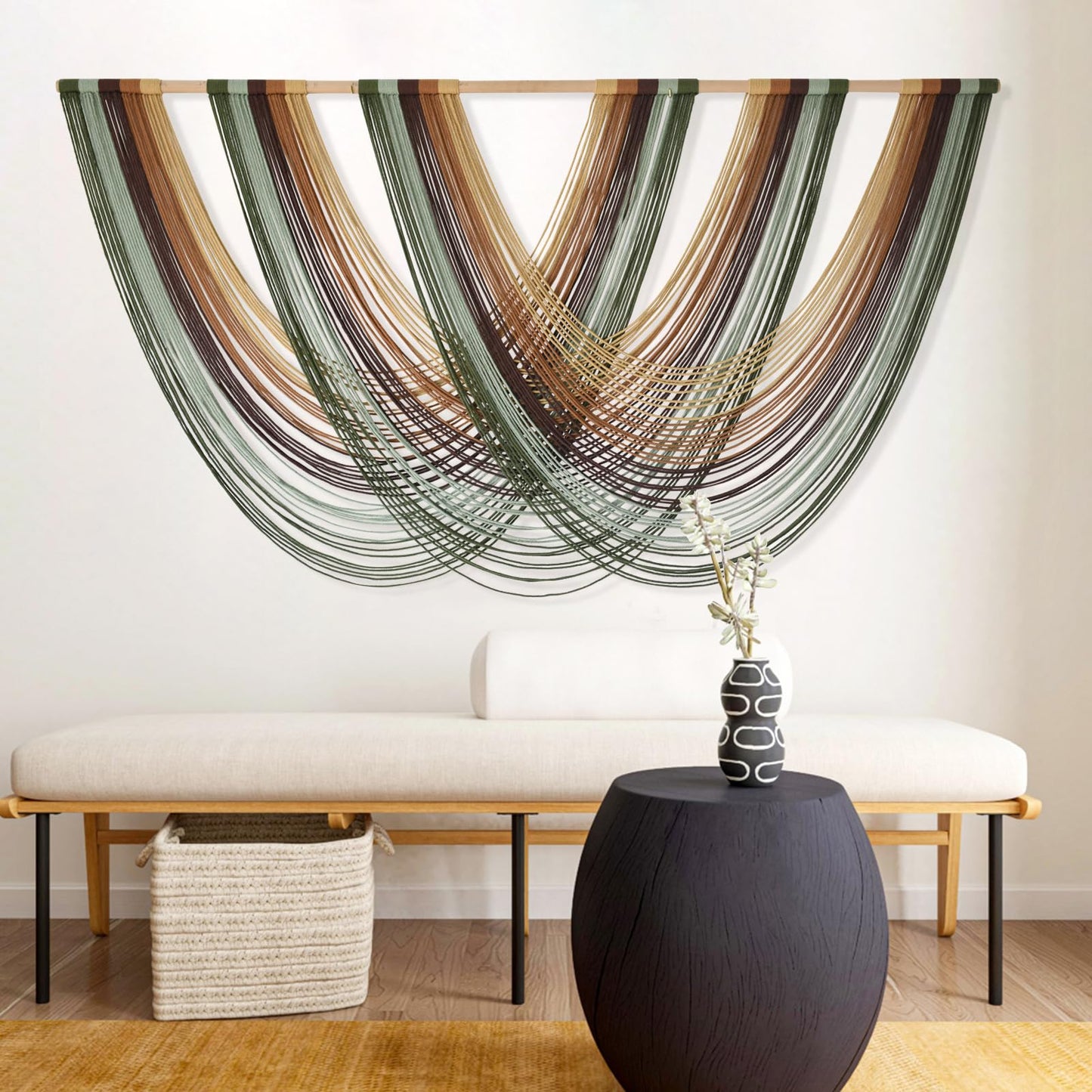 Macrame Wall Hanging Boho Tapestry Dip Dyed Ombre Moss Green 57"W*39"L