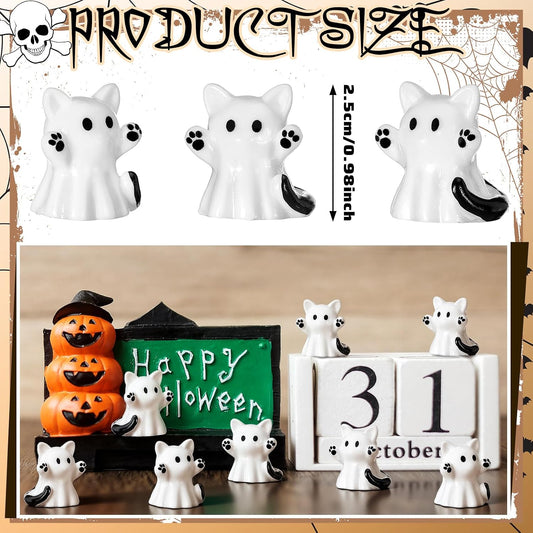 Lineshading 50 Pcs Halloween Mini Ghost Figurines Bulk, Cat