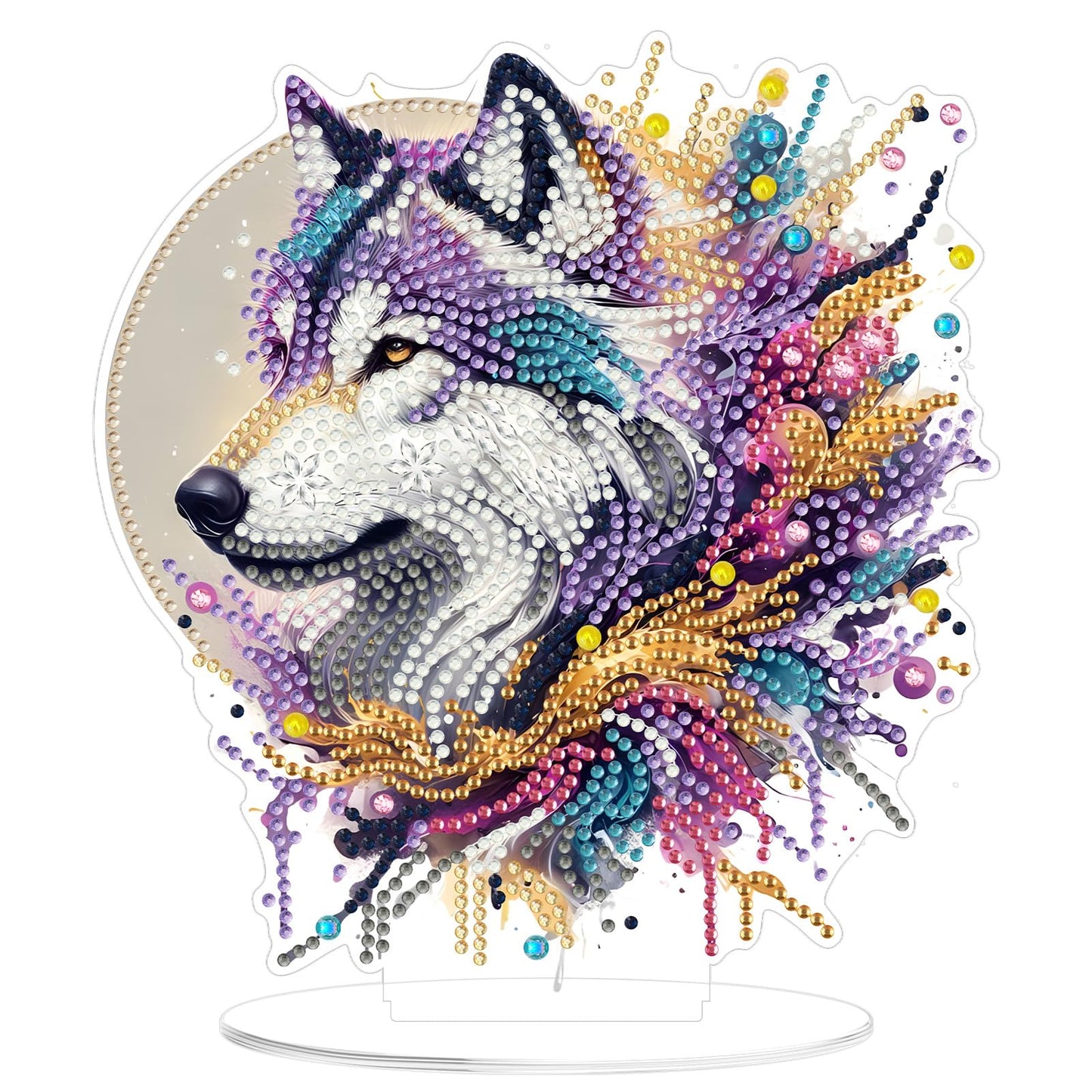 MOGTAA 5D Wolf Diamond Art Desktop Ornaments Kits for Adults Double Sided, DIY Stand Up Tabletop Ornament Animal Kits, Special Shaped Crystal Gem Art Painting for Home Office Table Decor Gift