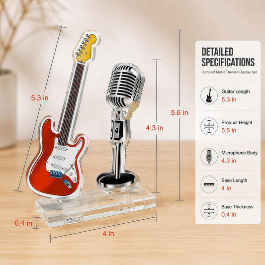 Clear Acrylic Guitar and Mic Desktop Ornament, Tabletop Music Decor Stand