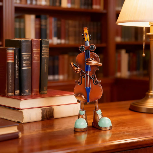 Violin Character Resin Sculpture, Musical Statue Desktop Home Decor