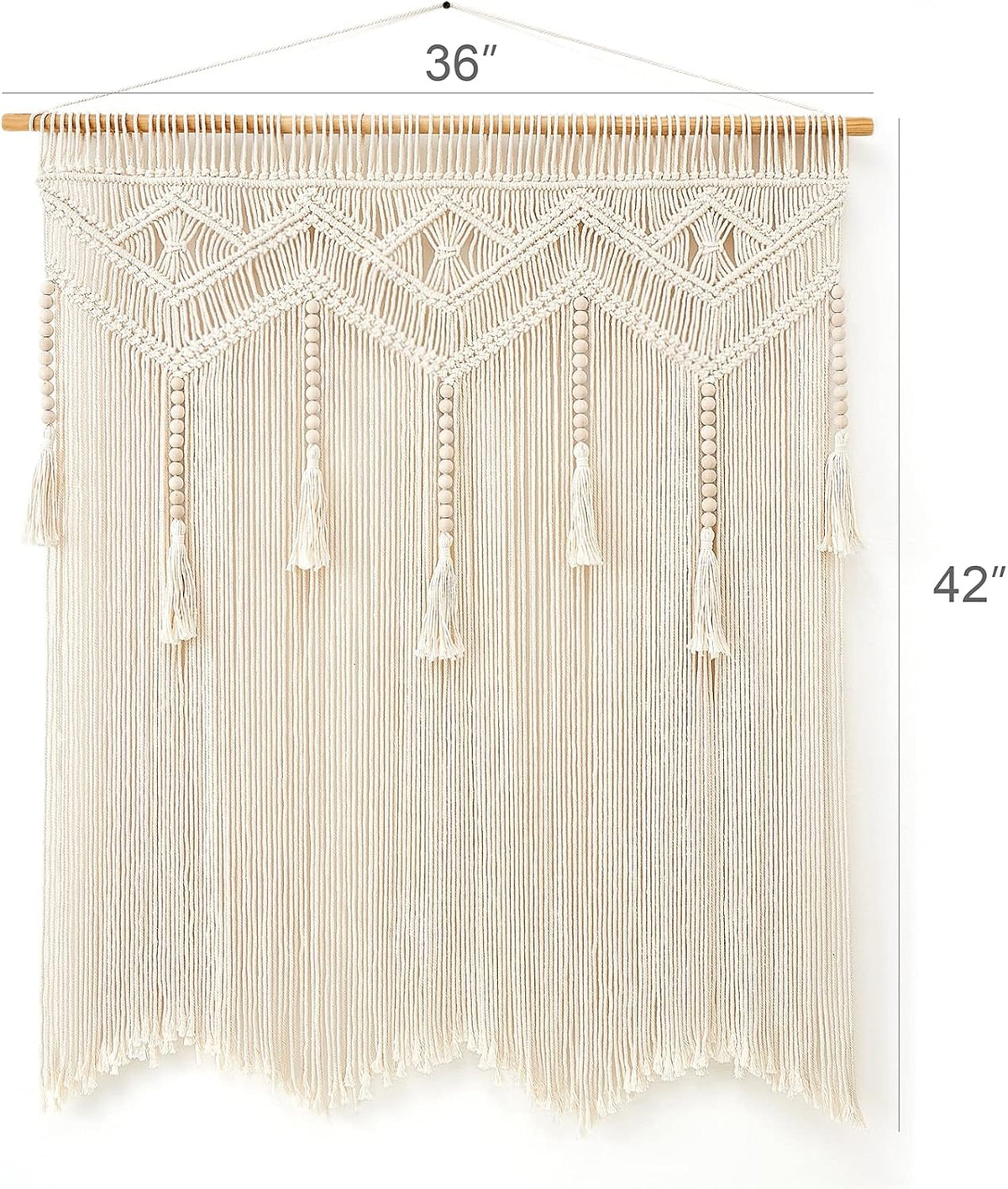 Mkono Macrame Wall Hanging Large Boho Decor Woven Wall Tapestry Chic Art Tassel Christmas Decoration for Backdrop over Bed Bedroom Nursery Dorm Classroom, Including Hanging Rod, 33''W x 42''H