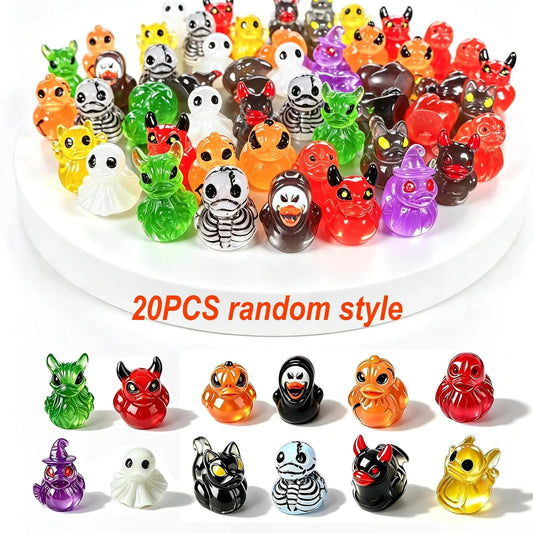 20Pcs Mini Devil Ghost Skull Resin Ducks, Cute Spooky Halloween Glow Ornaments, Creative Miniature Figurines for Home Desktop Garden Decor and Party Gifts (Mixed Colors (Luminous Version))