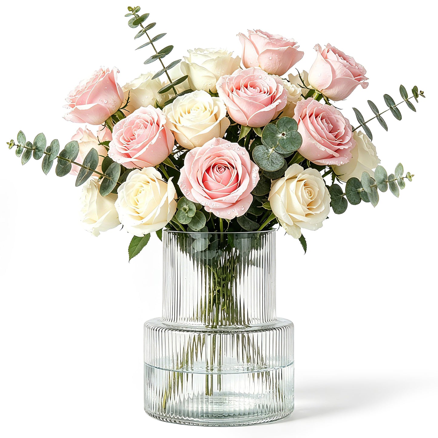 Der Rose 8" Flower Vase Clear Glass Vase for Wedding Centerpiece Decor Gift