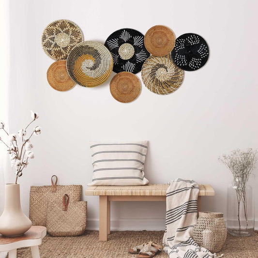 Xuhal 8 Pcs Boho Wall Basket Decor Decorative Bulrush Woven Basket Wall Decor Rustic Farmhouse Hanging Baskets for Kitchen Rustic Home Summer Decorations(Vintage)