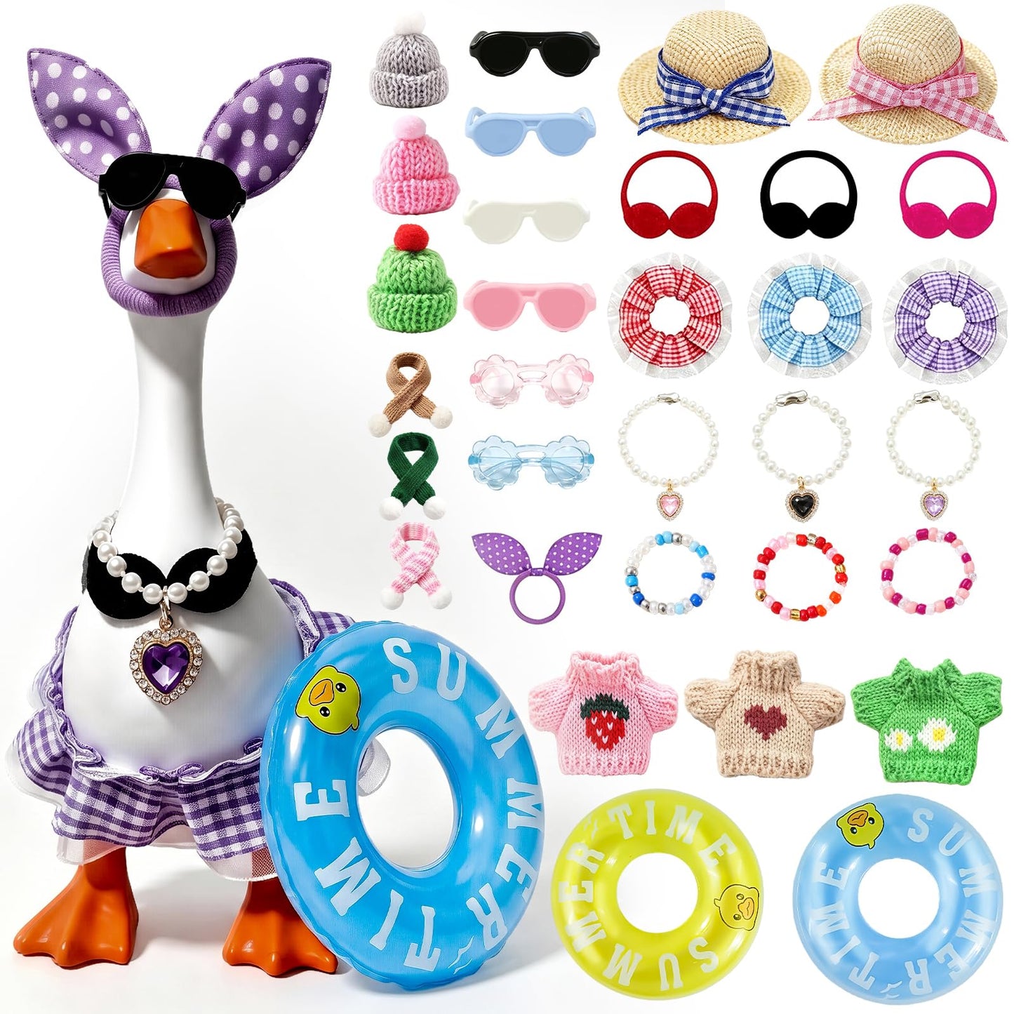 Desk Mini Goose Key Holder 7 Inch with Outfits and Accessories Desktop Magnetic Small Porch Goose Able Decor for Home House Office Bedroom (Basic Style)