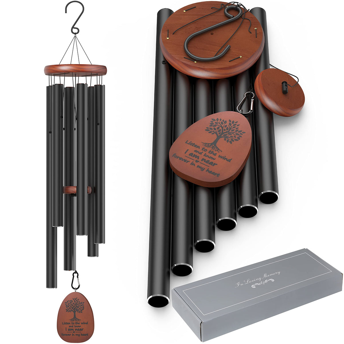 Sympathy Memorial Wind Chimes for Loss of Loved One,41 inch Large Wind Chimes Outside Deep Tone,Ideal Memorial/Bereavement/Sympathy Gift for Condolence and Funeral (Black)