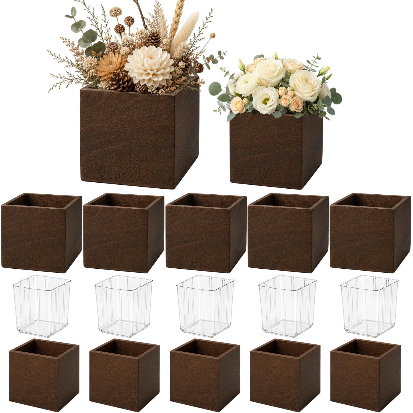 CONNOO 6 Pack 5" x 5" x 5" Clear Square Glass Vase for Centerpieces