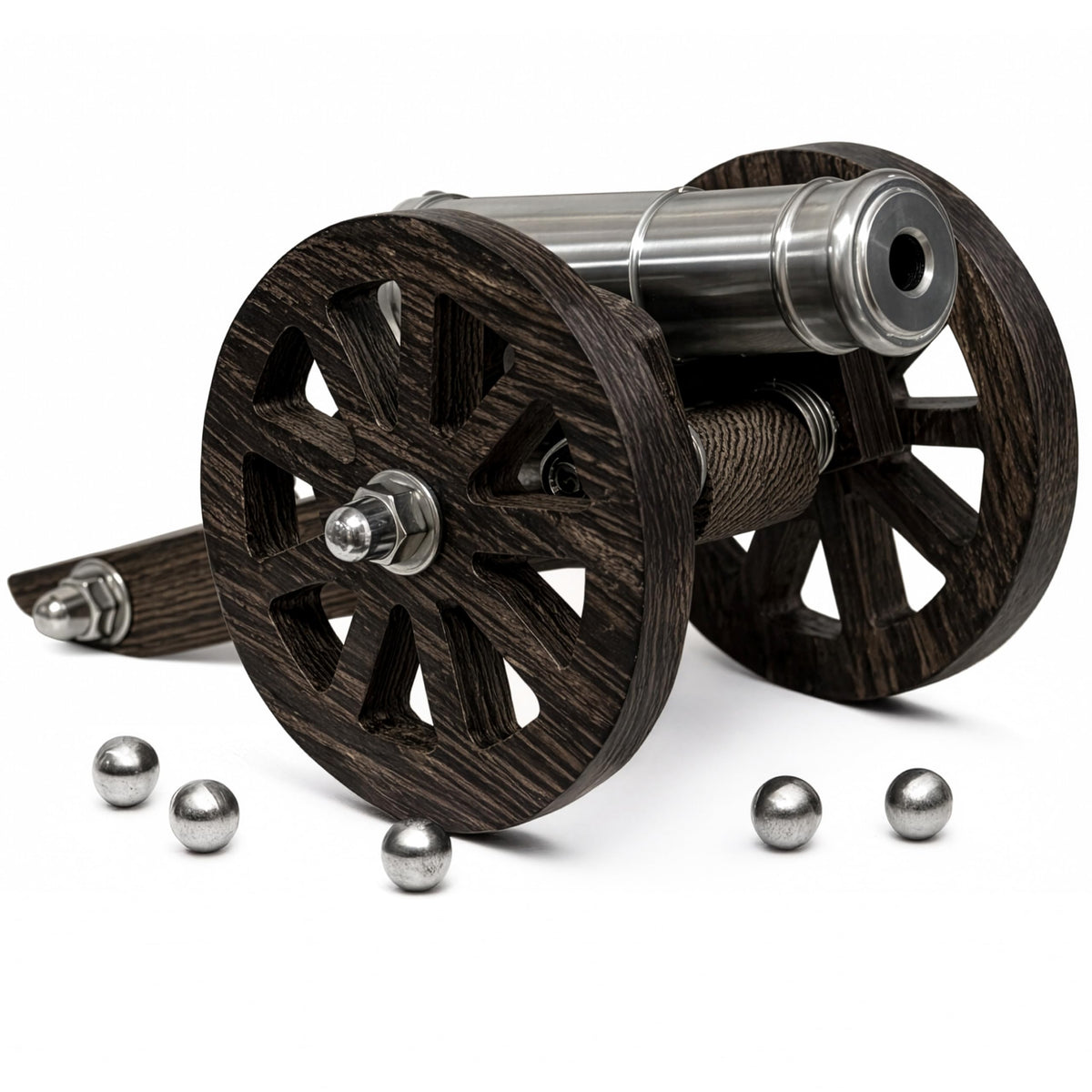 TIETHEKNOT Mini Napoleon Cannon Model, 304 Stainless Steel & Wood, Vintage Desktop Ornament, Handcrafted Collection, Christmas Birthday Gift for Men (Full Stainless Steel)