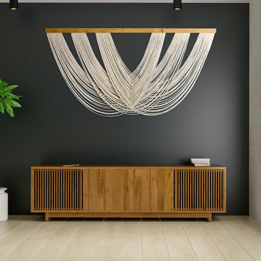 Knots & Beyond Extra Large Macrame Wall Hanging 59" x 33" – Premium Boho Tapestry for Above Bed or Couch, Handmade Yarn Wall Art, Modern Boho Wall Decor for Office, Bedroom, or Living Room, Neutral Fiber Textile Accent