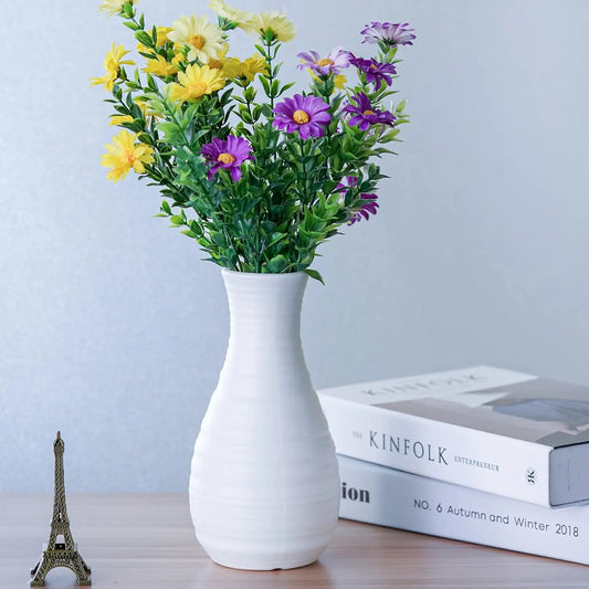 2pcs Nordic Round Plastic Flower Vases - Sleek, Elegant Craftsmanship Office/Home Decor, Dinner Parties Holiday Centerpieces, Artificial Flowers Vases, No Batteries Needed, White Versatile Ornaments