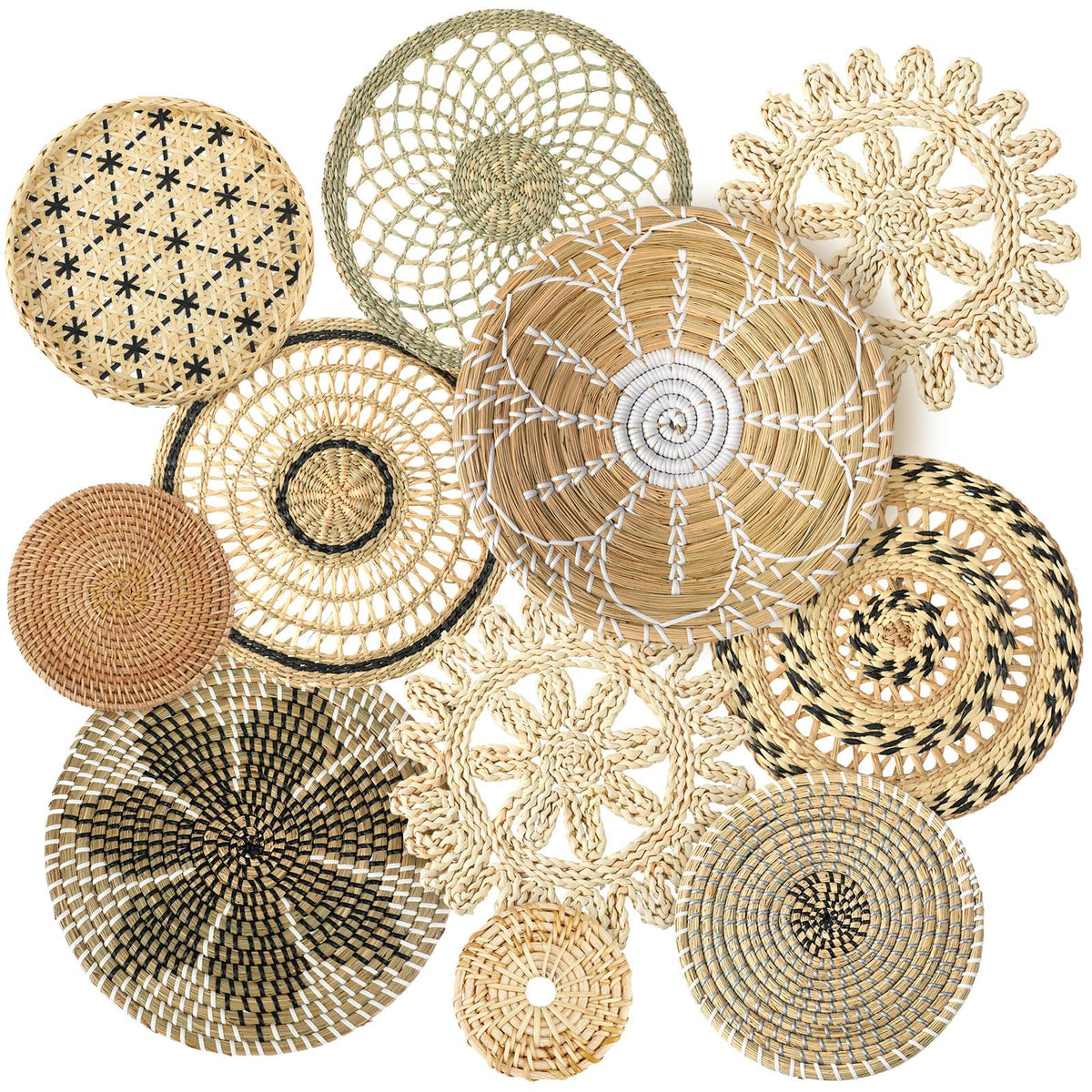 Tatuo 11 Pcs Boho Wall Basket Decor Woven Wall Hanging Art, Farmhouse
