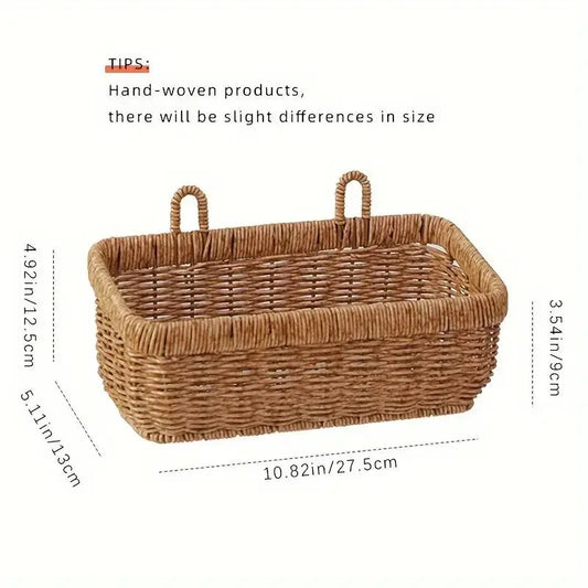 Wall Mounted Rattan Storage Basket, 1 Count Multipurpose Hangable Kitchen Wall Hanging Organizer for Home, Bathroom, Bedroom & Office