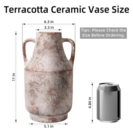 Ivydale Ceramic Handle Flower Vase, 11 in Tall Rustic Farmhouse Standing Vase - Home Decor Aesthetic House Decor for Living Room Decorations, Table Centerpieces