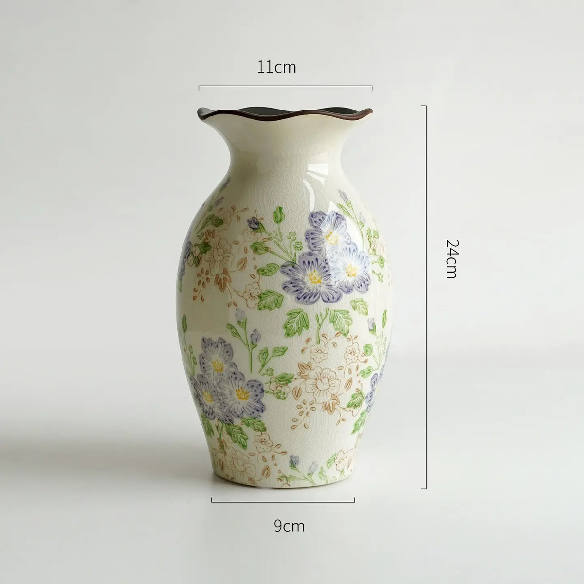 Handmade Ceramic Floral Vase, Hand-Painted Crackle Glaze Flower Vase, French Country Rustic Home Decor, Elegant Table Centerpiece