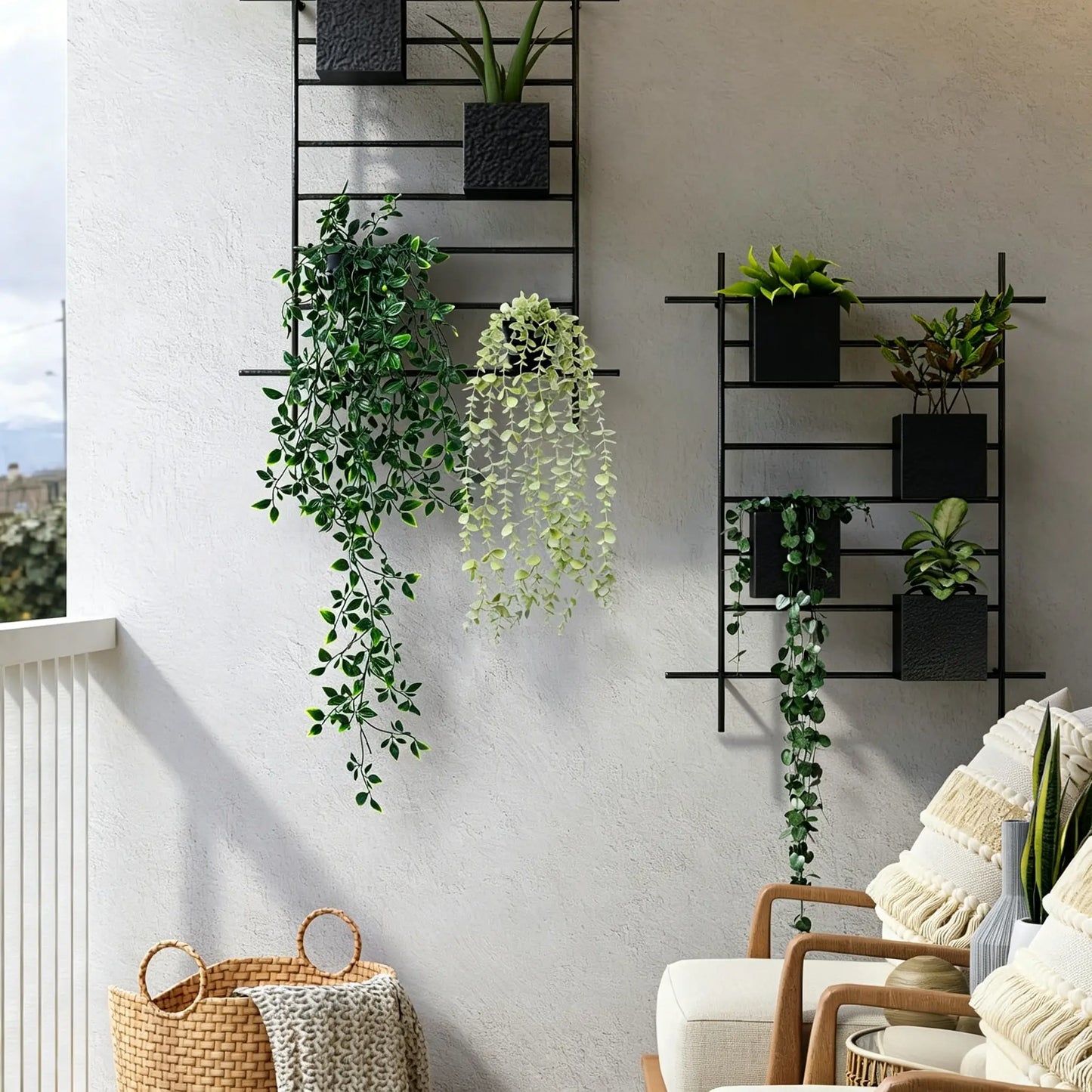 6 Pack Artificial Hanging Potted Plants | Fake Hanging Greenery for Home, Office, Shelf, Wall, Balcony, Patio Decor