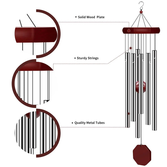 2 Pack Large Memorial Wind Chimes – Deep Tone Outdoor Wind Chime with 6 Tuned Metal Tubes, Elegant Sympathy Gift for Garden, Patio, Balcony & Home Decor