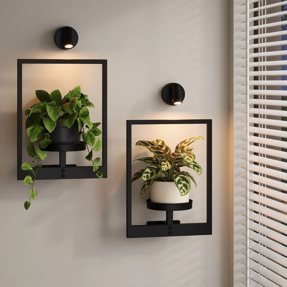 Bamworld 2/3-Pack Premium Metal Vertical Rectangular Wall Planters with 3 Spotlights (Not Grow Lights) - Indoor Hanging Pots, Whimsical Room Decor, Unique Apartment Accessory, Summer Gift, Premium Metal Resists Daily Wear