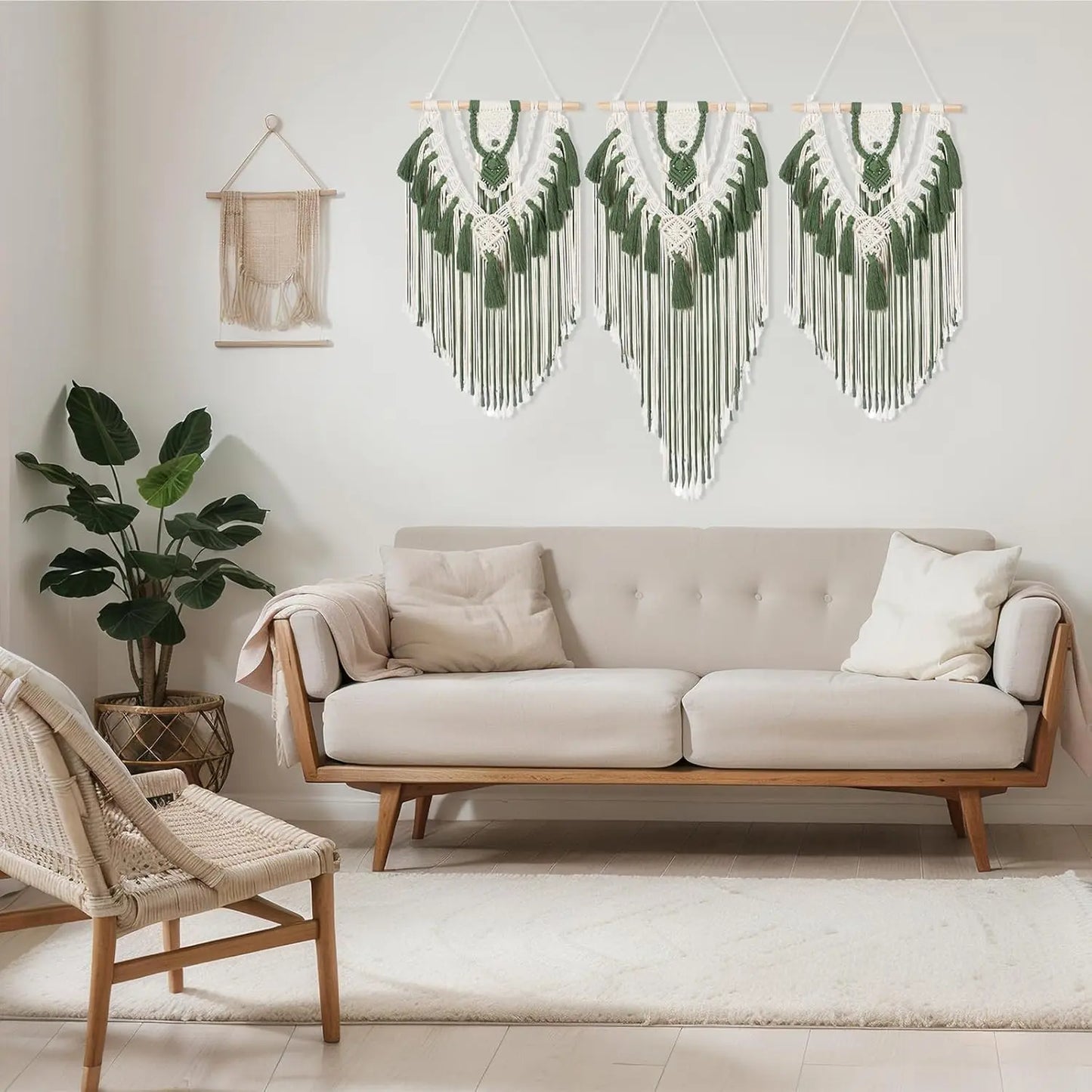 Fiwochic Large Boho Macrame Wall Hanging Wall Decor Bohemian Woven Handmade Tapestry with Tassel Artwork for Decorating Bedroom Living Room Apartment Nursery, 43 x 35 Inches(Green)