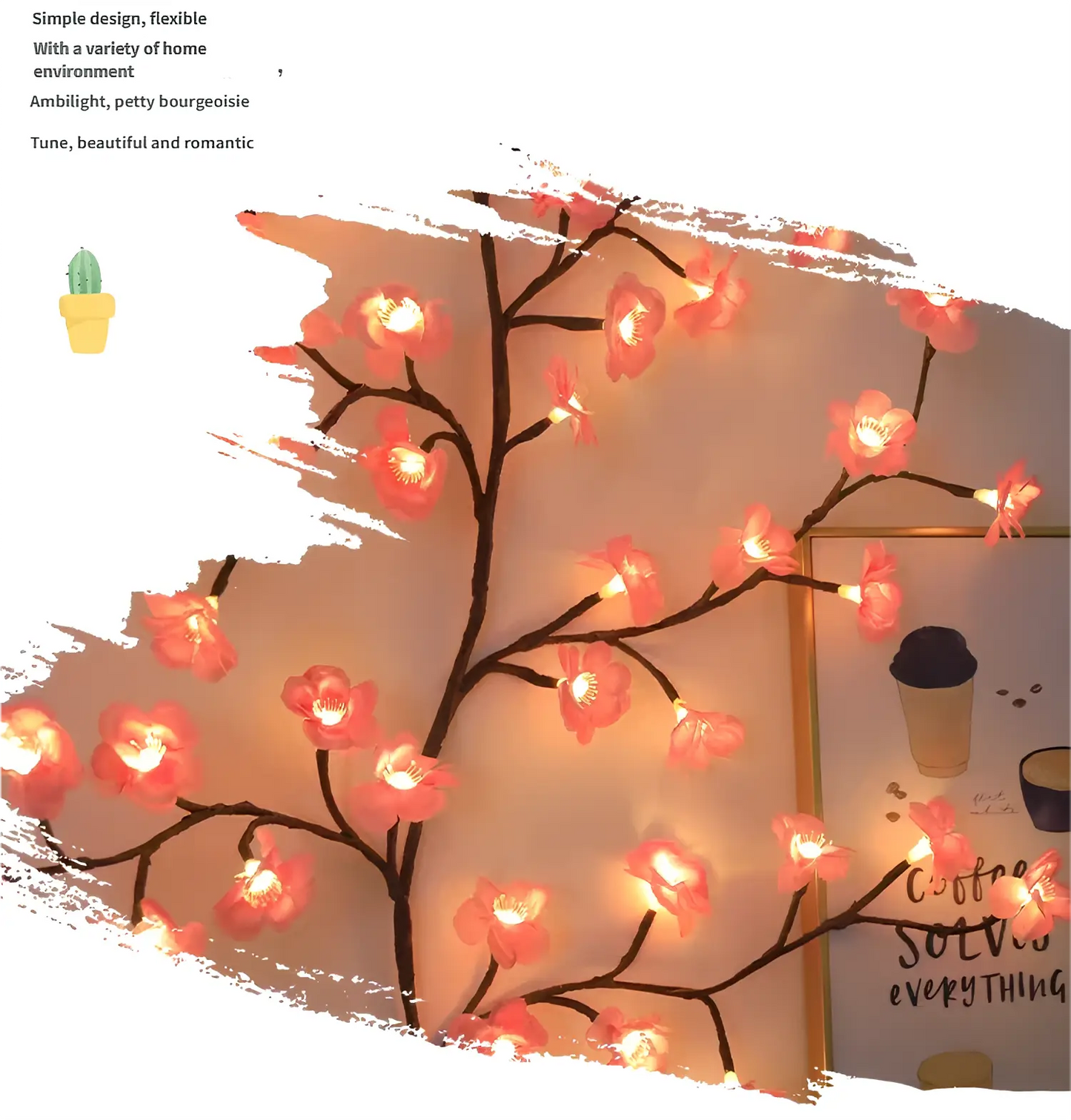 LED Cherry Blossom Tree Branch Fairy Lights - DIY Flexible Bendable LED Vines Garland, Wireless Remote, Indoor Decorative Romantic Floral Wall Lighting, Home Room Decor, Boujee Home Accessories, Duct Tape Compatible for Bedroom Wedding Gifts