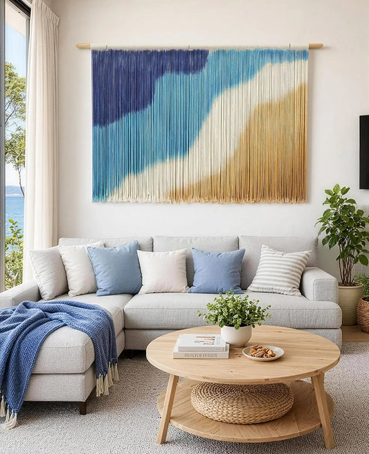 59 in Large Ombre Cotton Wall Hanging Tapestry with Natural Elements | Boho Wall Decor for Living Room Bedroom Nursery