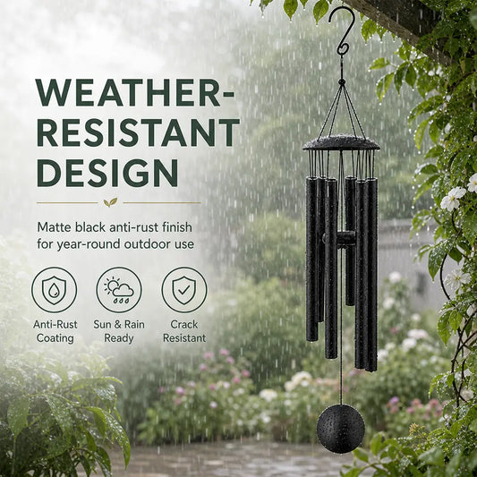 Deep Tone Outdoor Wind Chimes with Nylon Cords - Minimalist Apartment Garden Patio Porch Balcony Decor, Sympathy Memorial Gift, Mother's Day Housewarming Birthday Gift for Mom, Creates Peaceful and Relaxing Atmosphere, Ready To Hang