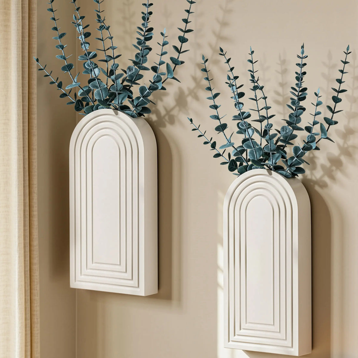 Ivydale 2-Pack Decorative Lightweight Wooden Wall Vase Set with Fake Plants, Boho Modern Farmhouse Hanging Planters for Narrow Spaces, Brown House Decor Gift for Bedroom Aesthetic Decorations, Wall Decor