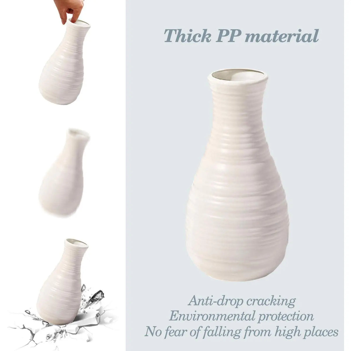 2-Piece Minimalist Lightweight Scratch-Free Faux Ceramic Plastic Vase Set - Nordic Striped Paper Folding Design, Home Decoration Centerpiece, Artificial Flower Arrangement Container (8x2.7in) White Gift