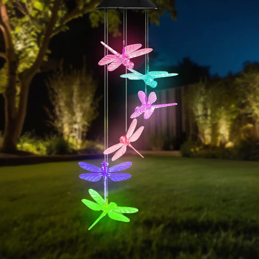 1pc Water-Resistant Copper Dragonfly Solar Wind Chime Light - 6-LED Color-Changing, Light Sensor Control, No Remote, 600mAh Nickel Batteries Included, Yes to Solar-Powered Outdoor Use, Ideal for Garden, Patio, Mother's Day Gifts