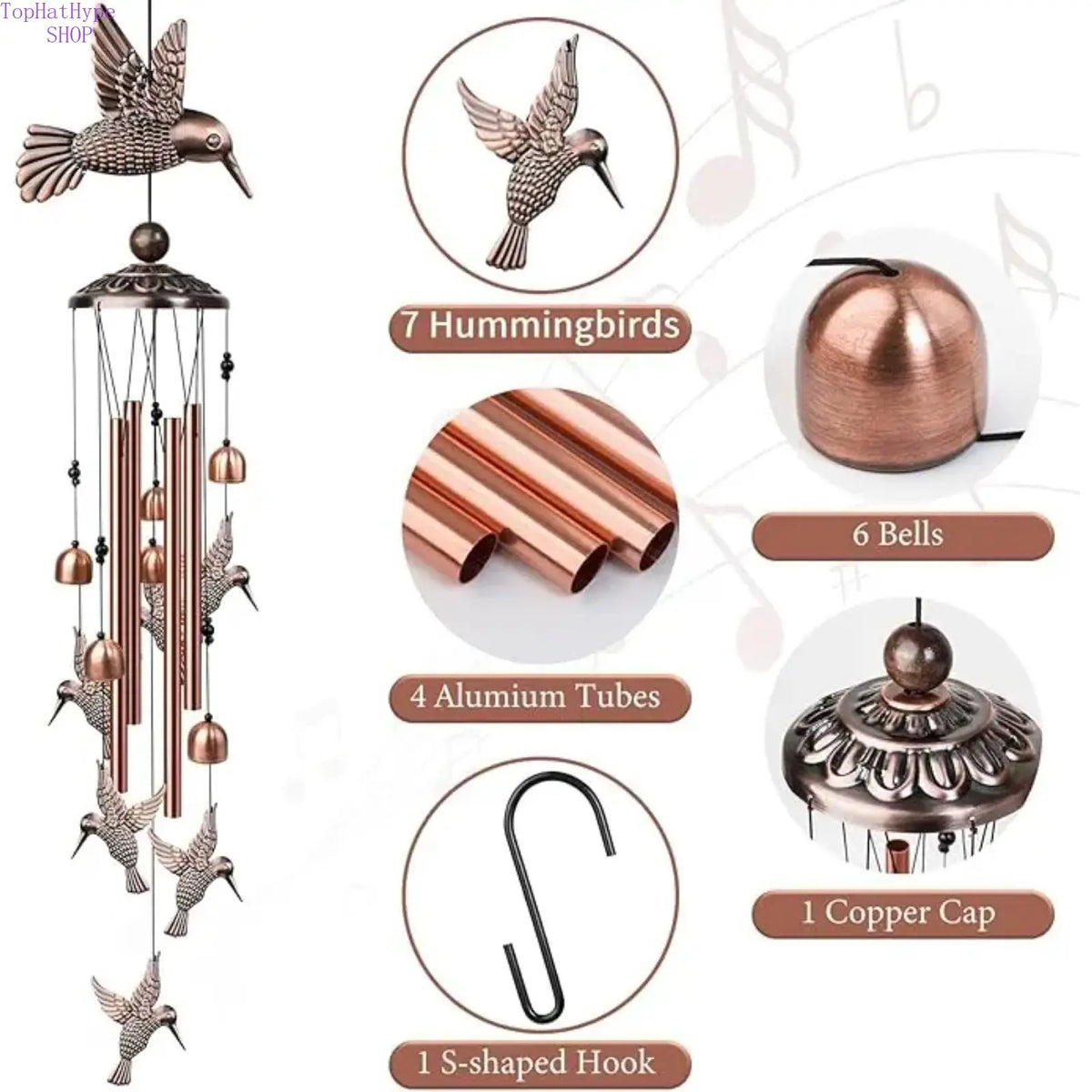 Handmade 34in Tall Outdoor Hummingbird Wind Chimes - Aluminum Bird Windchimes with Melodic Sound, Calming Meditation Relaxation Decorative Hanging Ornaments, Home Patio Decor, Memorial Sympathy Gift
