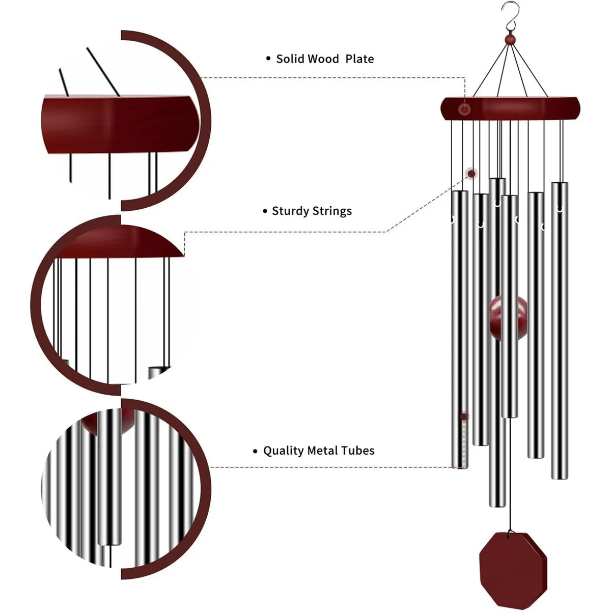 2 Pack Memorial Metal Windchimes, Outdoor Large Deep Tone Landscape Chimes with 6 Tuned Tubes - Personalized Sympathy Garden Decor for Patio Balcony Home, Home Improvement Accessory, Metal Wind Chimes