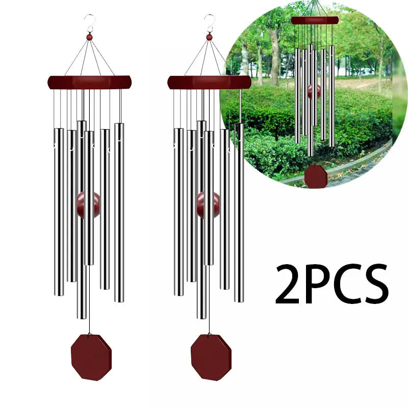 2 Pack Large Deep Tone Hanging Memorial Wind Chimes - Elegant Sympathy Personalized Wind Chime with 6 Tuned Tubes for Garden, Living Rooms, Bedrooms, Ideal for Friends, Parents, Neighbors