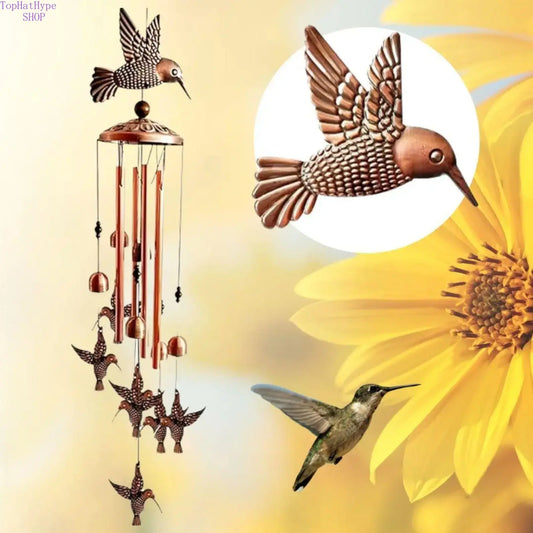 Handmade 34in Tall Outdoor Hummingbird Wind Chimes - Aluminum Bird Windchimes with Melodic Sound, Calming Meditation Relaxation Decorative Hanging Ornaments, Home Patio Decor, Memorial Sympathy Gift