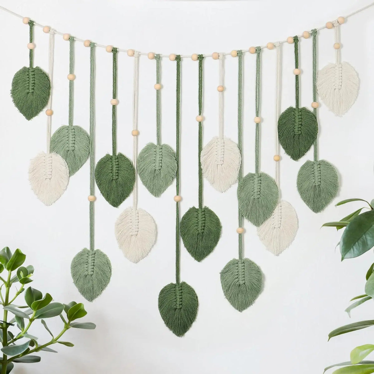 29 X 51 Inch Macrame Wall Hanging Large Macrame Leaves Tapestry Wall Hanging Decoration Boho Handmade Woven Leaf Feather Wall Art Decor for Nursery Bedroom Living Room Office Christmas Thanksgiving Decor