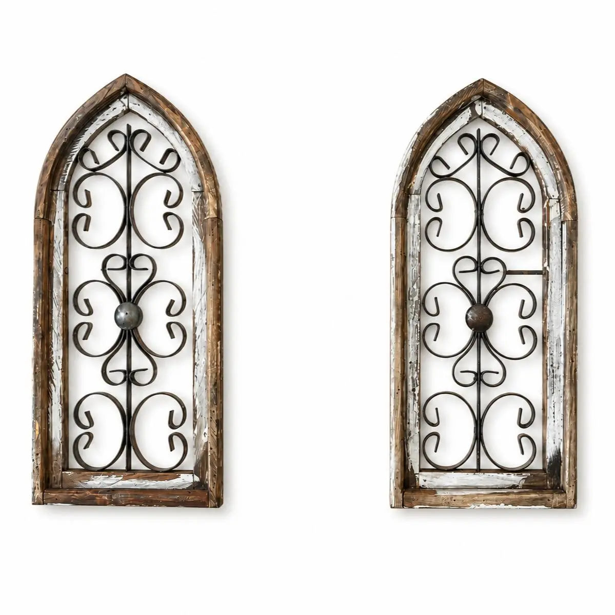 Traditional Handmade Powder-Coat Metal Window Frame Set, 2-Piece 22x10 in Rustic Farmhouse Hanging Wall Decor, Home Supplies Decoration & Gift