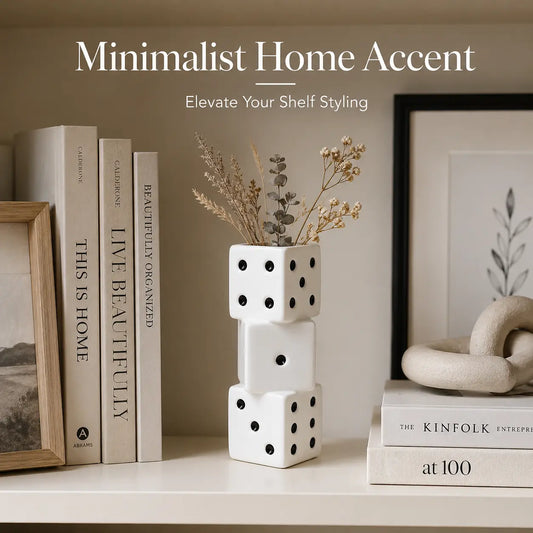 Modern Dice Vase Resin Flower Vase Decorative Tabletop Centerpiece Minimalist Black White Dice Decor Nordic Style Dry Flower Holder for Living Room Bedroom Office Bookshelf Coffee Table Home Decor Gift for Women Housewarming Decor, Decorative Vase, Living