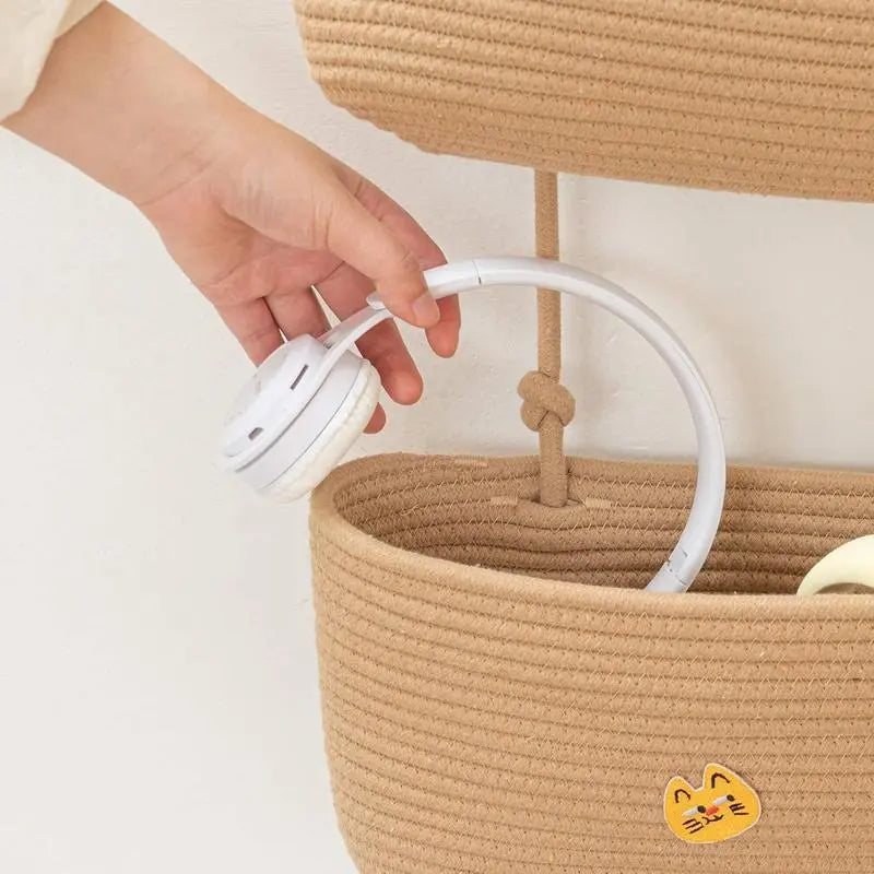 Hanging Over-the-Door & Wall-Mounted 3-Tier Natural Cotton Woven Organizer Basket - 44.5 Inches, Decorative Storage for Closets, Ideal Baby Showers & Birthdays Gift, Mother's Day