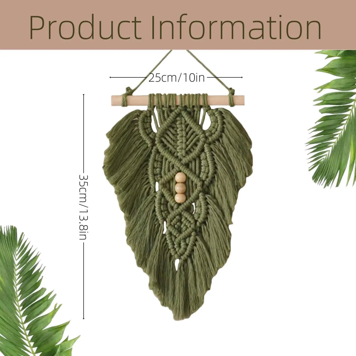 Boho Macrame Wall Hanging Leaves,Green Woven Leaf Tapestry,Tapestry Bohemian Chic Wall Décor, Feather Walls Hanging Boho Decor for Dorm Home Bedroom Western Room Decoration Gift for Women