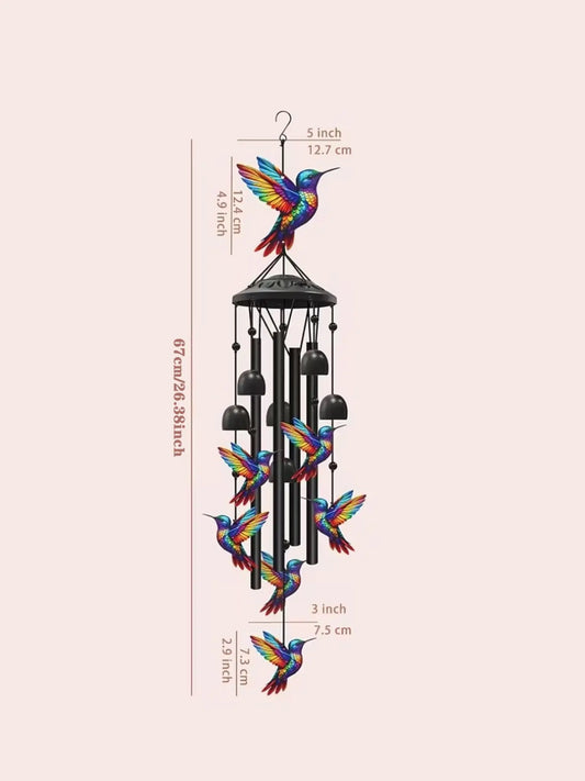 36-Inch Outdoor Hummingbird Wind Chime, Metal, Garden Pavilion Decoration, Durable, Gift for Men Women, with Greeting Card