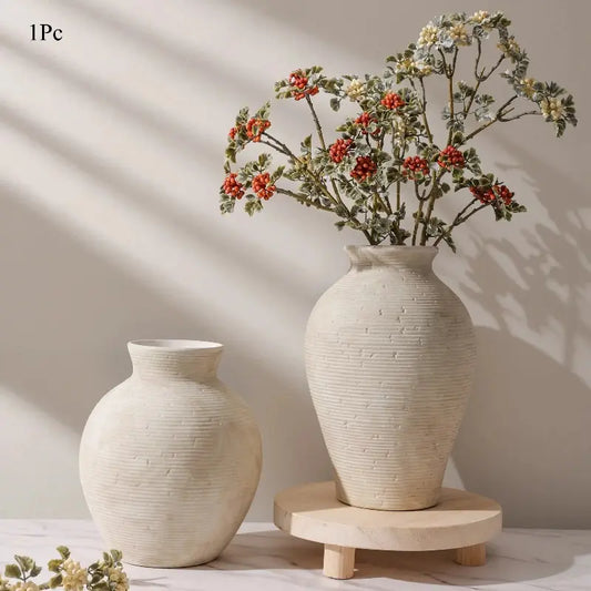 Ceramic Flower Vase Home Decor, 7.4 in Farmhouse Table Vases Rustic Vintage Living Room Kitchen Bedroom Decoration Pottery Decorative Vases for Flowers House Shelf Office Desk Dining Entryway, Retro, Decorative Flower Vessel