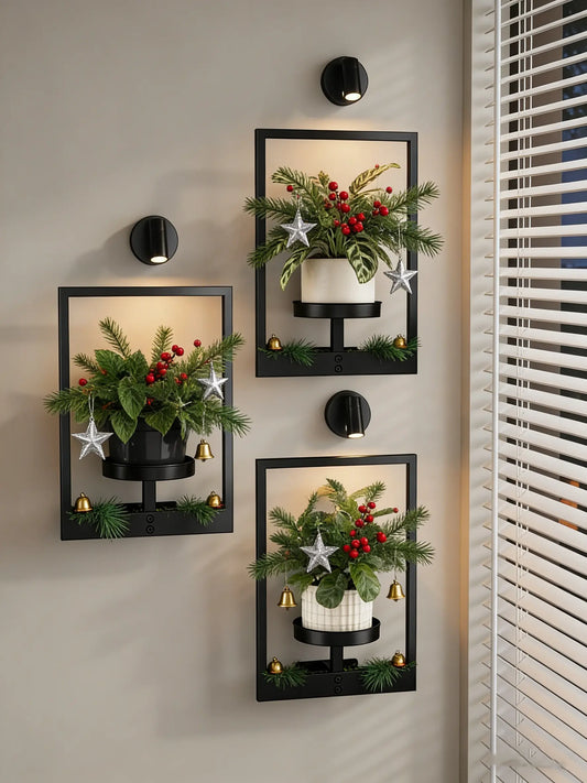 Bamworld 2/3-Pack Premium Metal Vertical Rectangular Wall Planters with 3 Spotlights (Not Grow Lights) - Indoor Hanging Pots, Whimsical Room Decor, Unique Apartment Accessory, Summer Gift, Premium Metal Resists Daily Wear