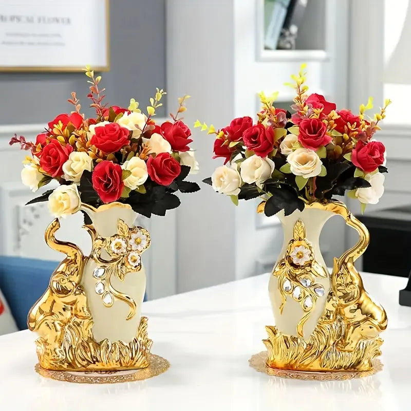 2pcs Modern Ceramic Vases - Swan & Elephant Designs, Home Decor Items for Flowers, Fake Plants, Fake Grass, Rose Petals, Living Room Entryway Decoration, Christmas Gift Room Decor Household Accent