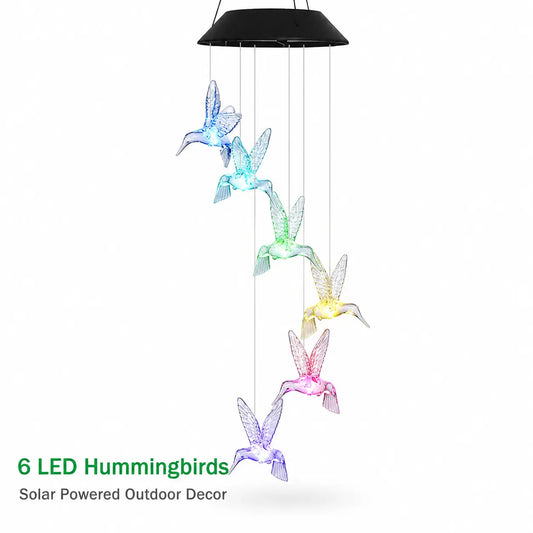 Color Changing  LED Hummingbird Wind Chimes, Waterproof Weather Resistant Outdoor Hanging Wind Chime Lights,  Auto On/Off Decor Lighting for Patio Lawn Courtyard Wedding Holiday Decor