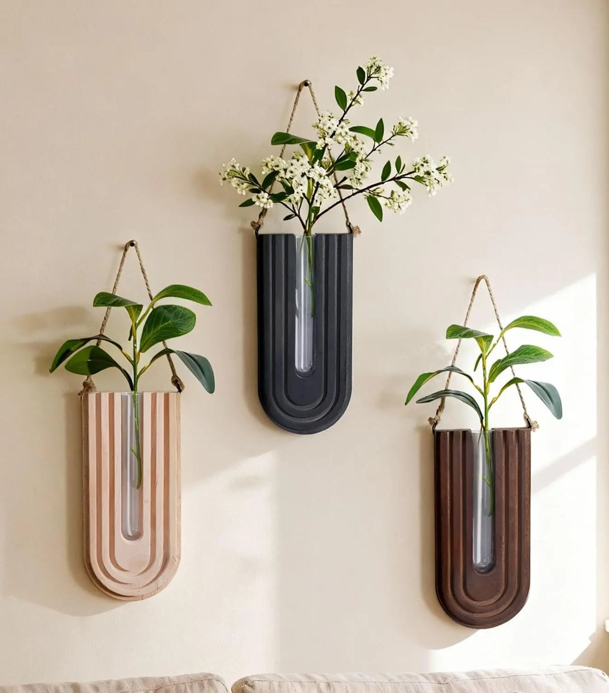 Ivydale 3-Piece Wooden Wall Vase Set, Lightweight Mesh Propagation Hanging Planters for Indoor Plants, Wall-Mounted Boho Modern Farmhouse Decoration for Entryway, Living Room, Living Room Decor, Entryway Decor