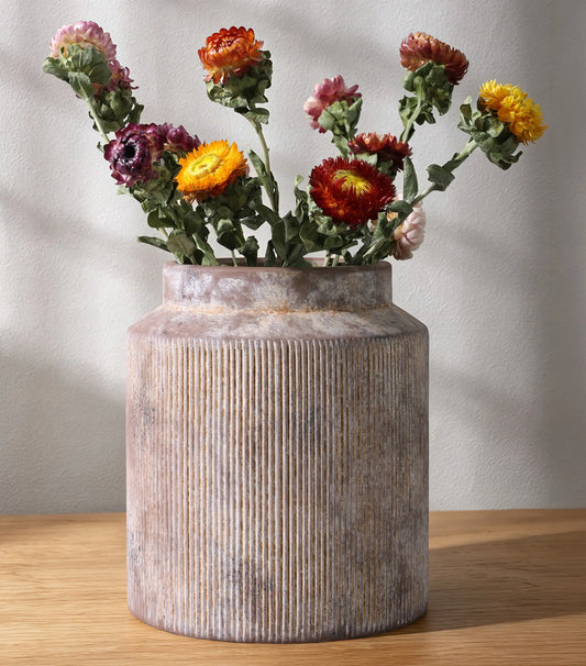 Ivydale 7-Inch Terracotta Ceramic Flower Vase - Rustic Retro Short Wide-Mouth Vase for Berry Arrangements, Cotton Displays, Brush Storage, Home Decor Gifts (Entryway Table, Bedroom)