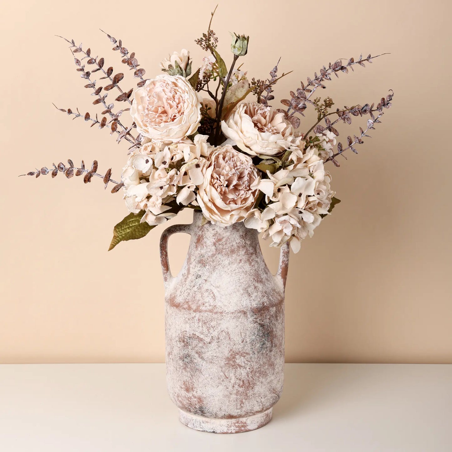 Ivydale Ceramic Handle Flower Vase, 11 in Tall Rustic Farmhouse Standing Vase - Home Decor Aesthetic House Decor for Living Room Decorations, Table Centerpieces