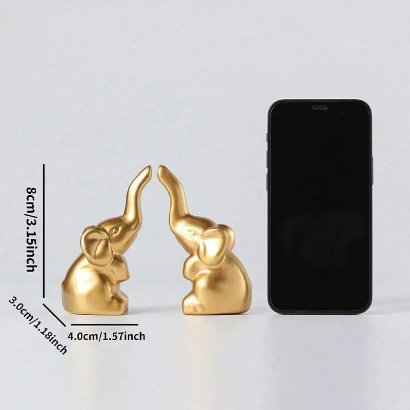 Elephant Statue Home Decor,Modern Style Figurines,Sculpture for Living Room Office Desktop Bookshelf,Ceramics Gold Elephant Ornaments for Mothers Day.Father's Day, Christmas-2PCS