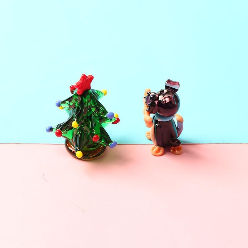 2PC Handcrafted Glass Dog Figurines with Bone - 3D Desktop Ornaments, Cute Animal Decor for Home, Office, Indoor Display